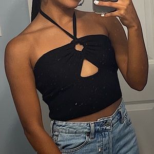 black rib knit halter tank top